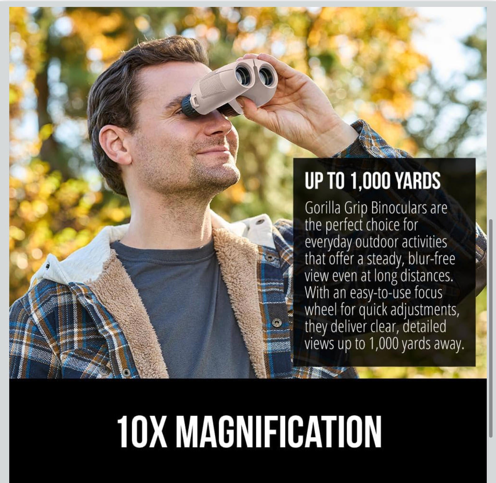 (MSRP $29.99) Gorilla Grip 10×25 Compact Binoculars – Shock-Resistant