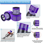 (MSRP $19.99) Leadaybetter 2-Pack Washable Filters +Cleaning Brush for Dyson V10