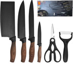 (MSRP $39.95) 6‑Pc Stainless Steel Kitchen Knife Set, Wood-Grain Handles