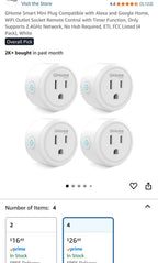 (NEW MSRP $26.39) GHome Smart Mini Plug 4-Pack, WiFi Outlet, Alexa & Google Home