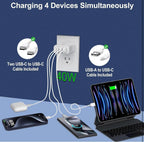 (MSRP $19.99) 2-Pack 40W 4-Port PD Fast Charger with 2×USB-C, 2× USB-A Cables