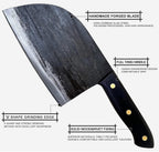 (MSRP $39.99) Serbian Chef Knife – Forged Cleaver with BLACK Leather Sheath