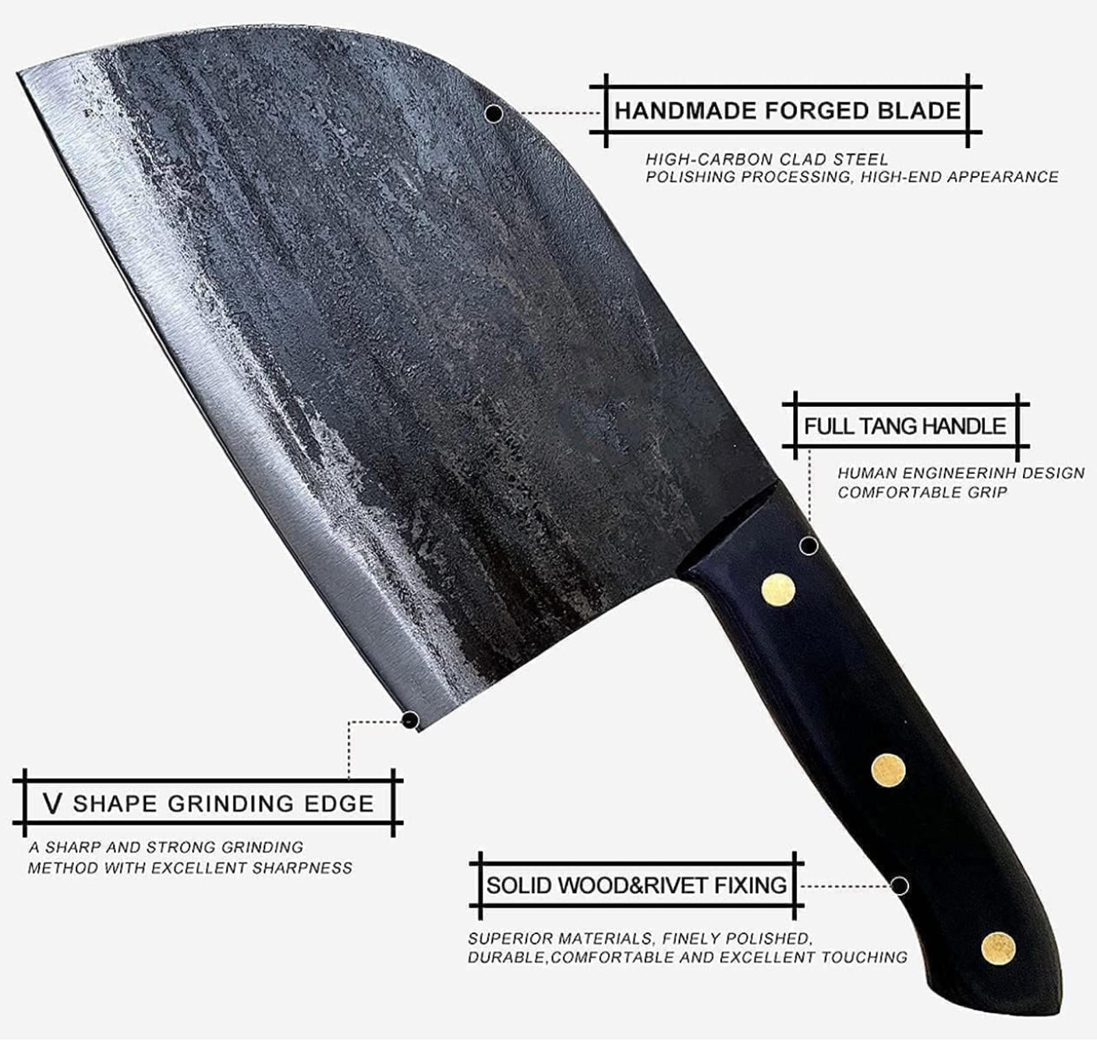 (MSRP $39.99) Serbian Chef Knife – Forged Cleaver with BLACK Leather Sheath
