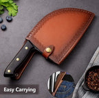 (MSRP $39.99) Serbian Chef Knife – Forged Cleaver with BLACK Leather Sheath