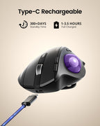 ProtoArc Wireless Trackball Mouse, EM01 NL Ergonomic Bluetooth Rollerball Thumb Rechargeable Computer Laptop Mouse, Adjustable Angle & 3 Device Connection for PC, Mac, Windows-Gray Ball