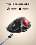 ProtoArc Wireless Trackball Mouse, EM01 NL Ergonomic Bluetooth Rollerball Thumb Rechargeable Computer Laptop Mouse, Adjustable Angle & 3 Device Connection for PC, Mac, Windows-Gray Ball