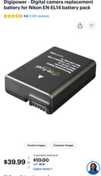 (MSRP $39.99) Digipower Nikon EN-EL14 Replacement Battery for Your Nikon Camera
