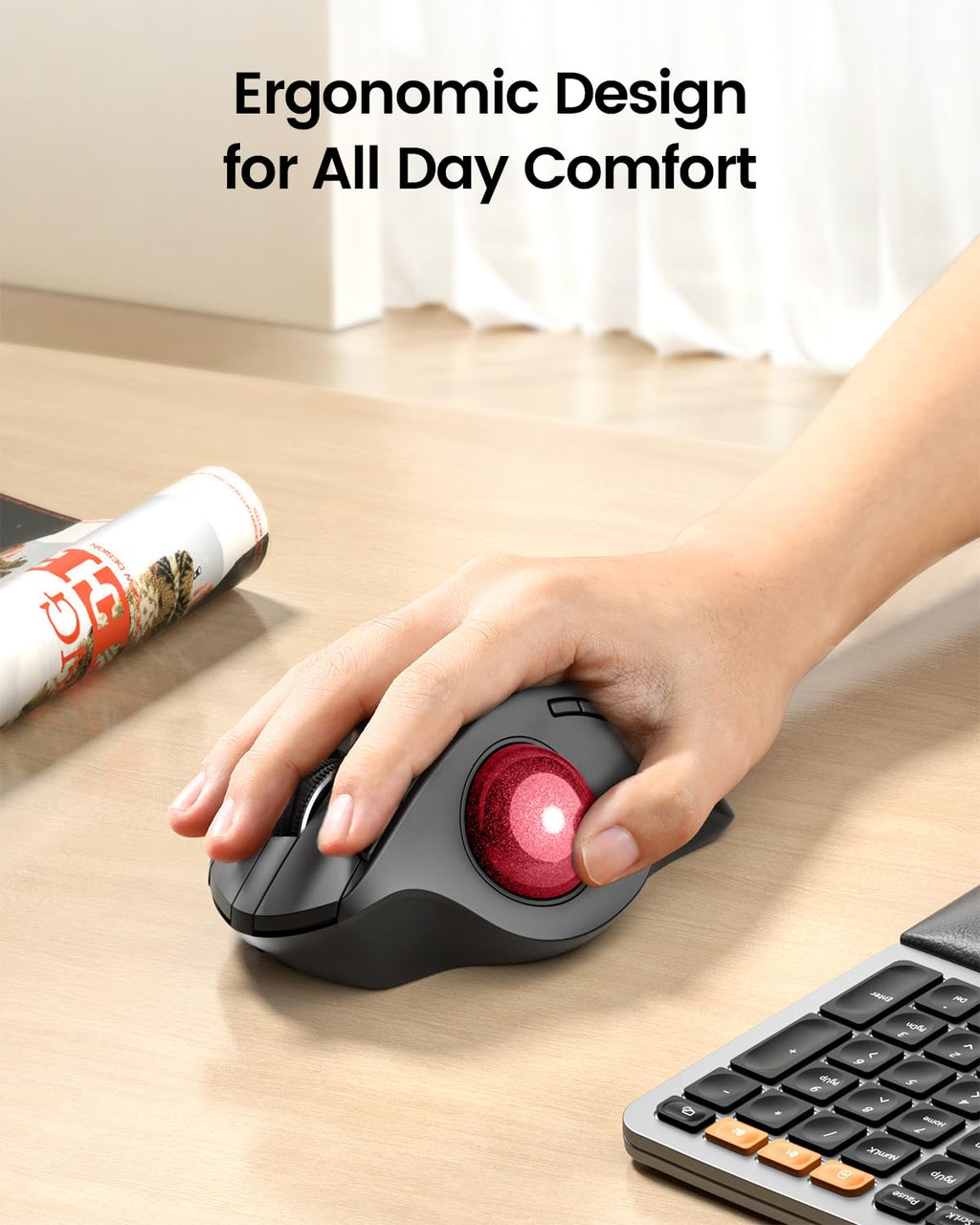 ProtoArc Wireless Trackball Mouse, EM01 NL Ergonomic Bluetooth Rollerball Thumb Rechargeable Computer Laptop Mouse, Adjustable Angle & 3 Device Connection for PC, Mac, Windows-Gray Ball
