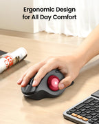 ProtoArc Wireless Trackball Mouse, EM01 NL Ergonomic Bluetooth Rollerball Thumb Rechargeable Computer Laptop Mouse, Adjustable Angle & 3 Device Connection for PC, Mac, Windows-Gray Ball