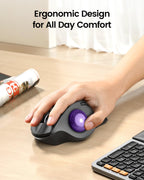 ProtoArc Wireless Trackball Mouse, EM01 NL Ergonomic Bluetooth Rollerball Thumb Rechargeable Computer Laptop Mouse, Adjustable Angle & 3 Device Connection for PC, Mac, Windows-Gray Ball