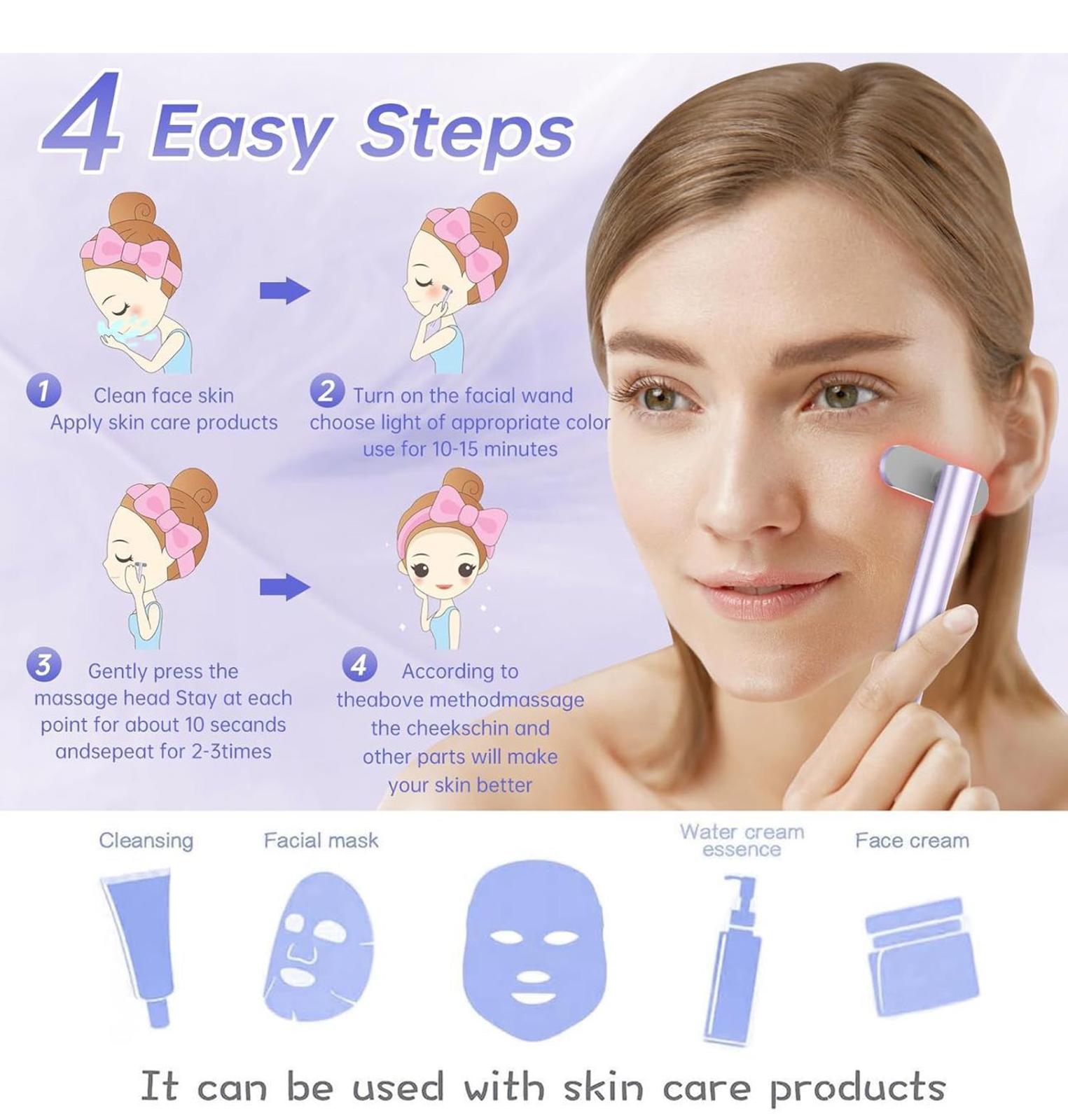 (NEW MSRP $26.59) Fxtiaa 7-in-1 LED Red Light Therapy Wand for Face & Neck