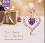 (NEW $89.99) LOUISA SECRET Rose Heart Feb Birthstone Necklace, 925 Silver