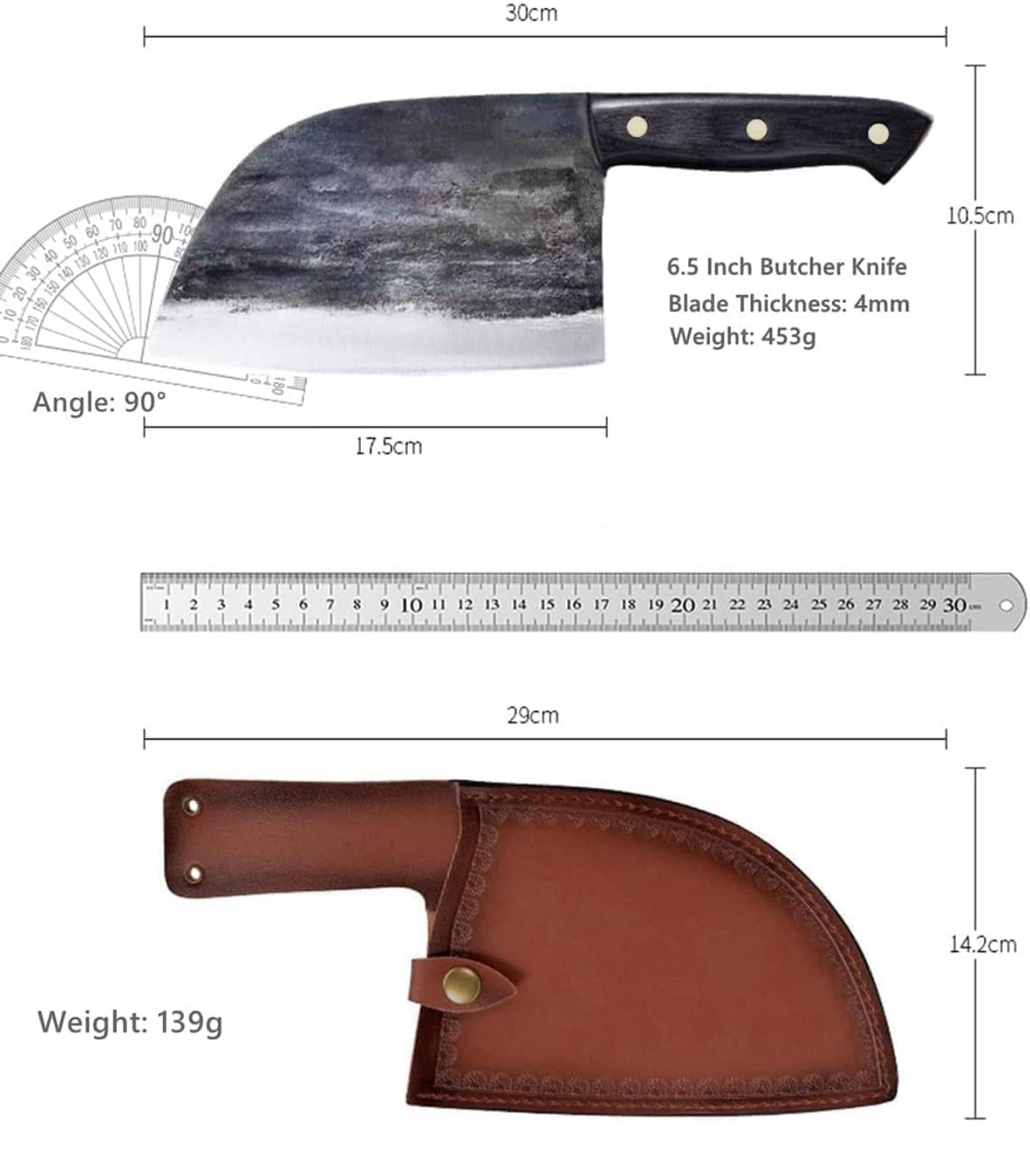 (MSRP $39.99) Serbian Chef Knife – Forged Cleaver with BROWN Leather Sheath