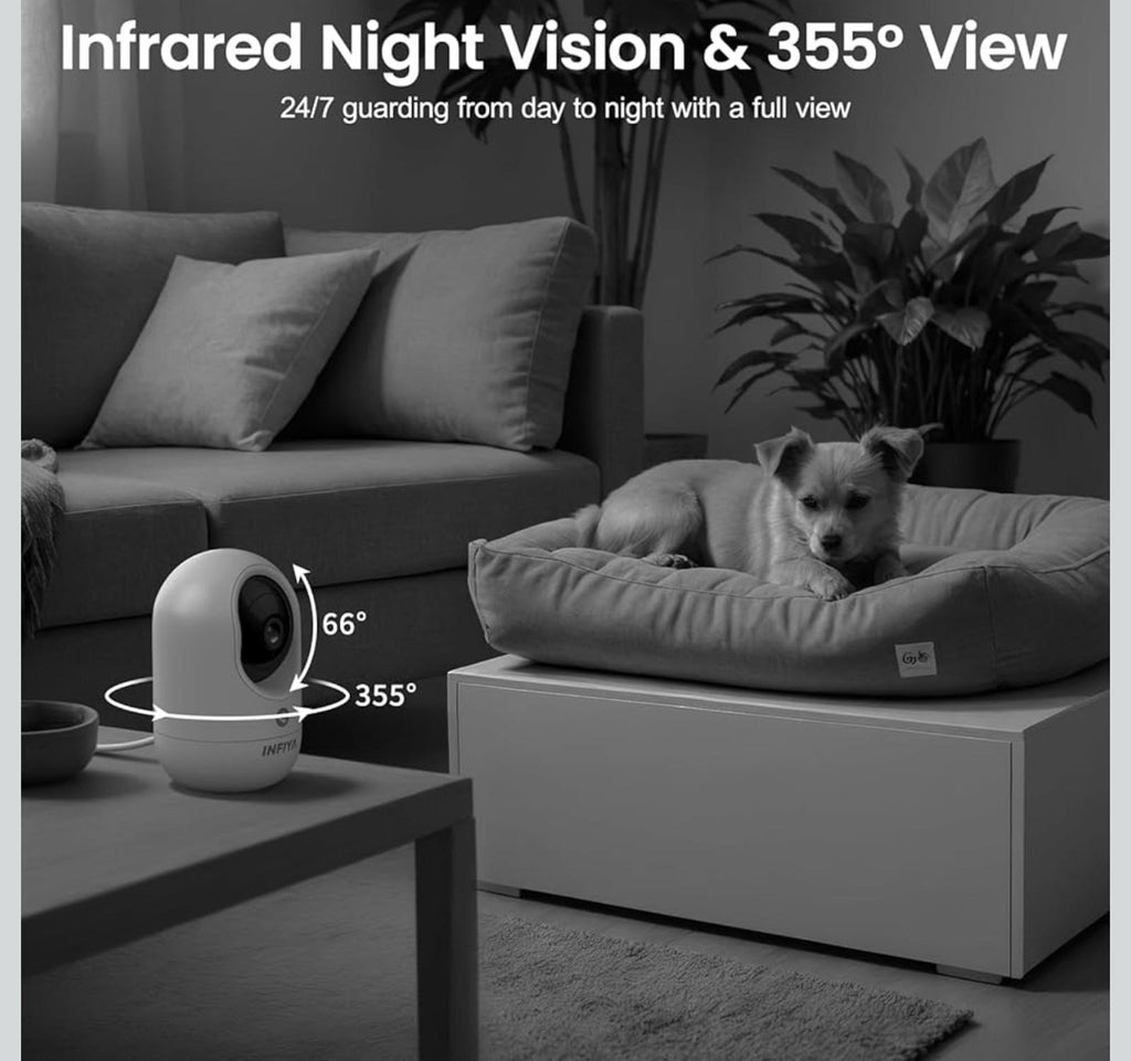 (MSRP $59.99) Infiya 2K Indoor 360° Security Camera – Motion Track, One-Tap Call