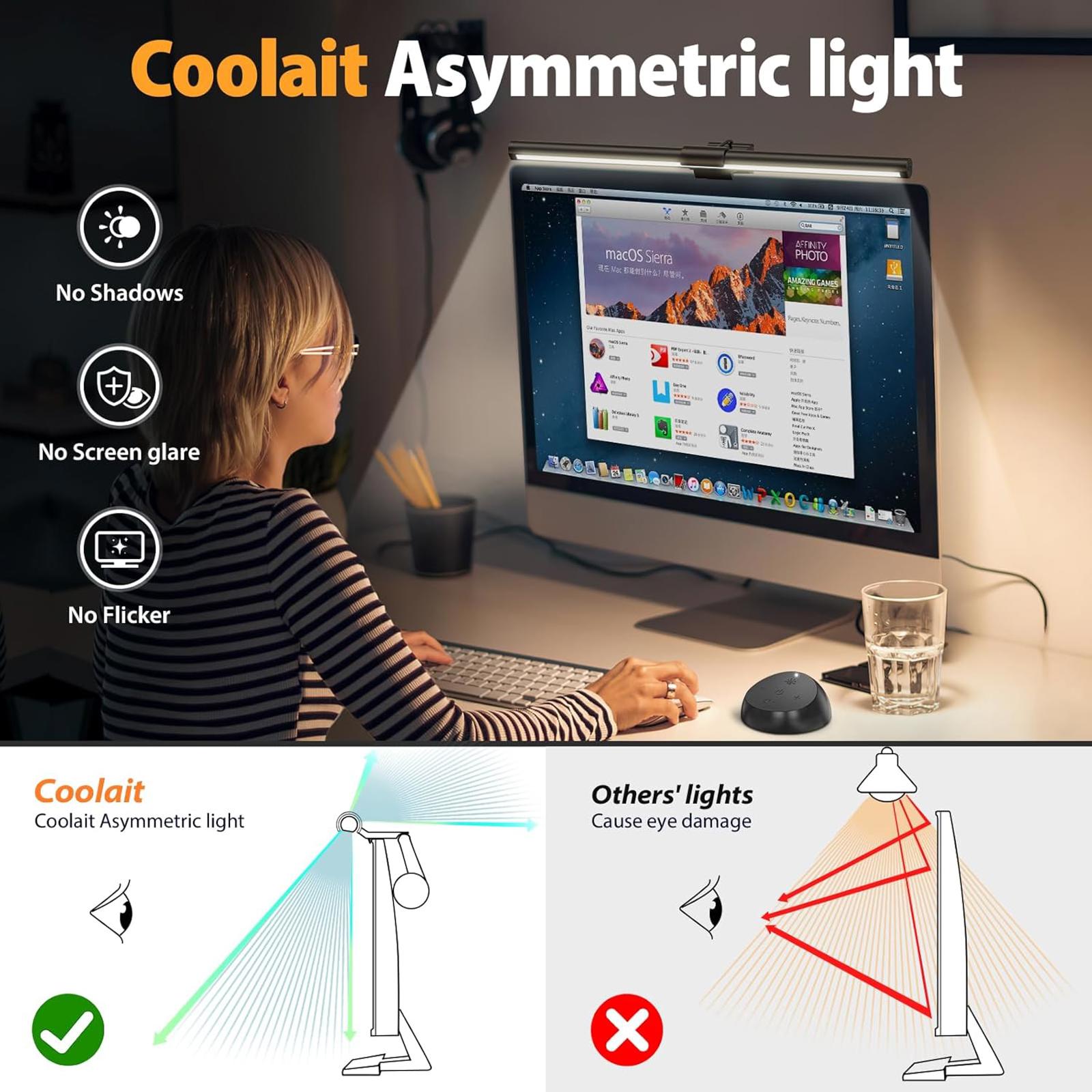 (NEW MSRP $39.99) Coolait Monitor Light Bar – No‑Glare Dual LED w/ Touch Control