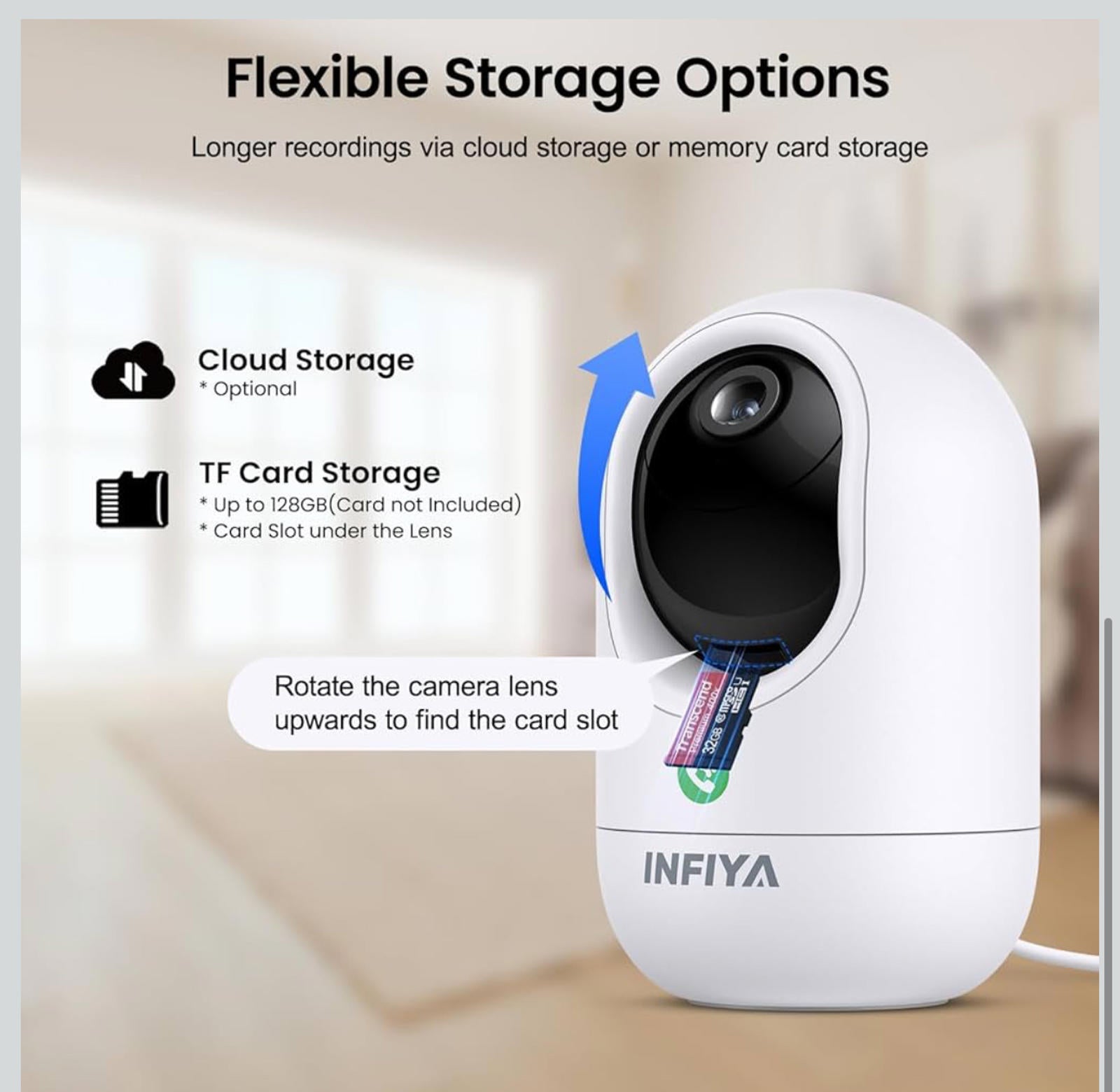 (MSRP $59.99) Infiya 2K Indoor 360° Security Camera – Motion Track, One-Tap Call