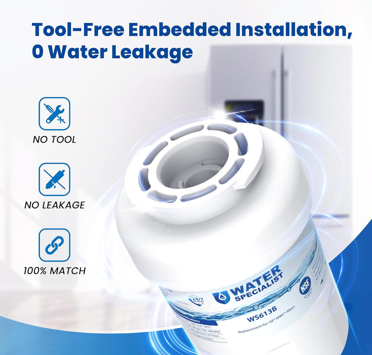(NEW MSRP $15.95) Waterspecialist WS613B Refrigerator Water Filter
