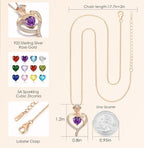 (NEW $89.99) LOUISA SECRET Rose Heart Feb Birthstone Necklace, 925 Silver